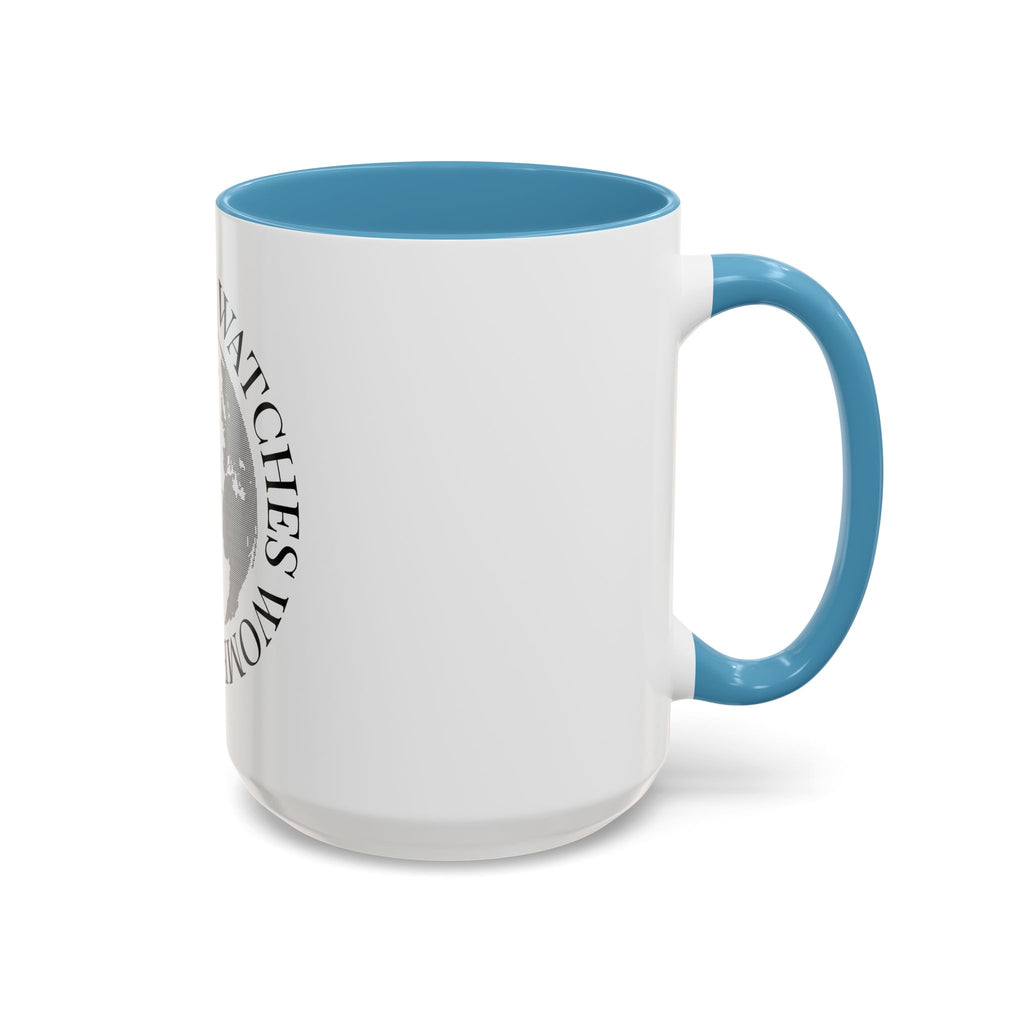 Accent Coffee Mug — "Everyone Watches Women. Rugbye" Globe Graphic