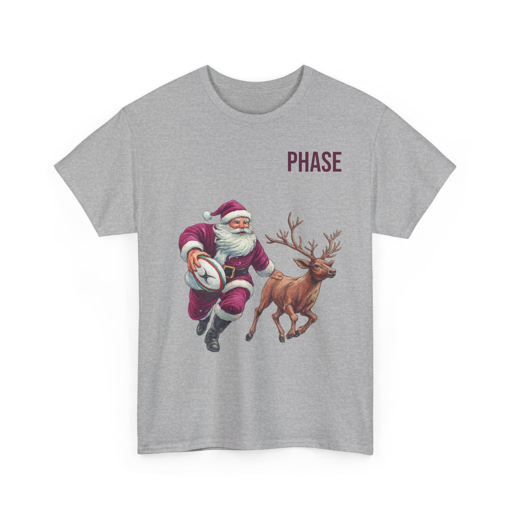 Santa & Reindeer Christmas T‑Shirt — 'PHASE' Holiday Graphic Tee