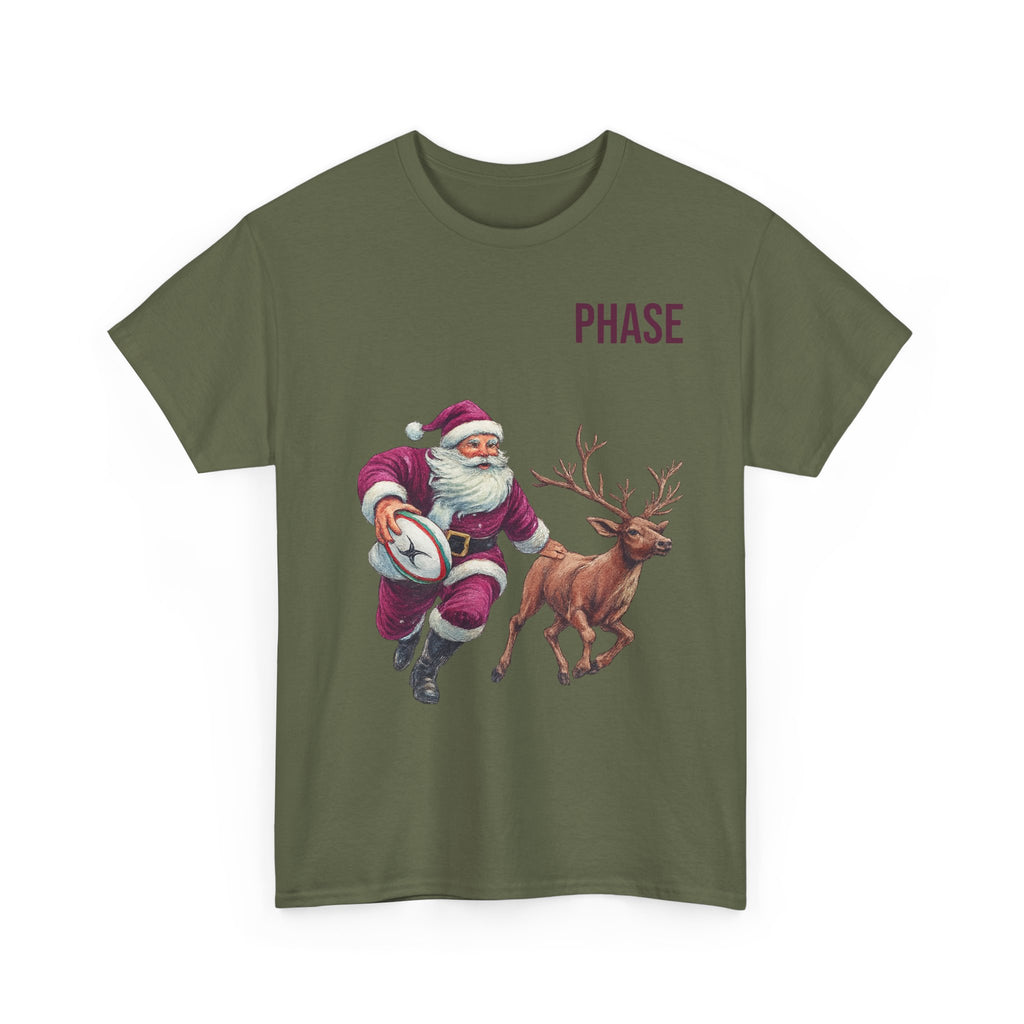 Santa & Reindeer Christmas T‑Shirt — 'PHASE' Holiday Graphic Tee