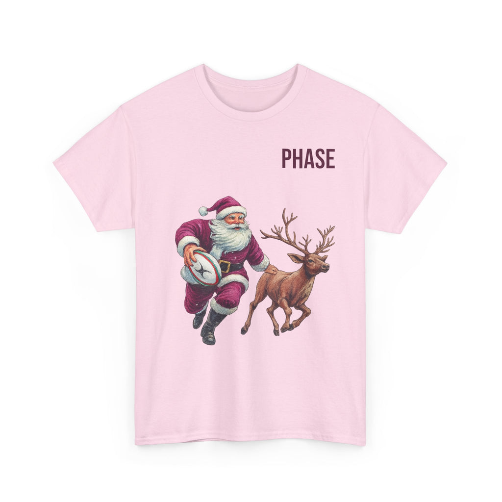 Santa & Reindeer Christmas T‑Shirt — 'PHASE' Holiday Graphic Tee
