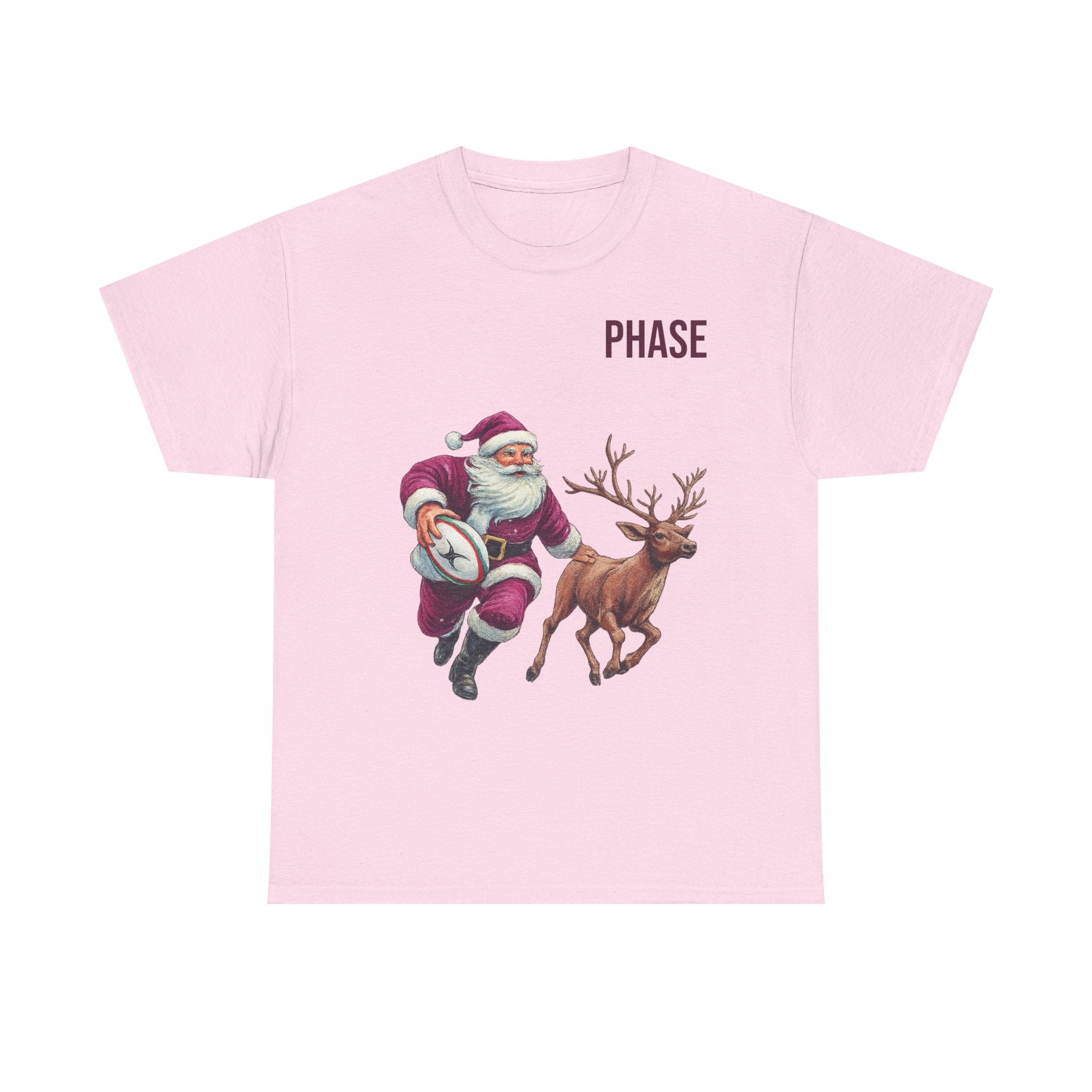 Santa & Reindeer Christmas T‑Shirt — 'PHASE' Holiday Graphic Tee