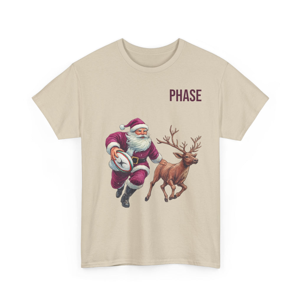 Santa & Reindeer Christmas T‑Shirt — 'PHASE' Holiday Graphic Tee