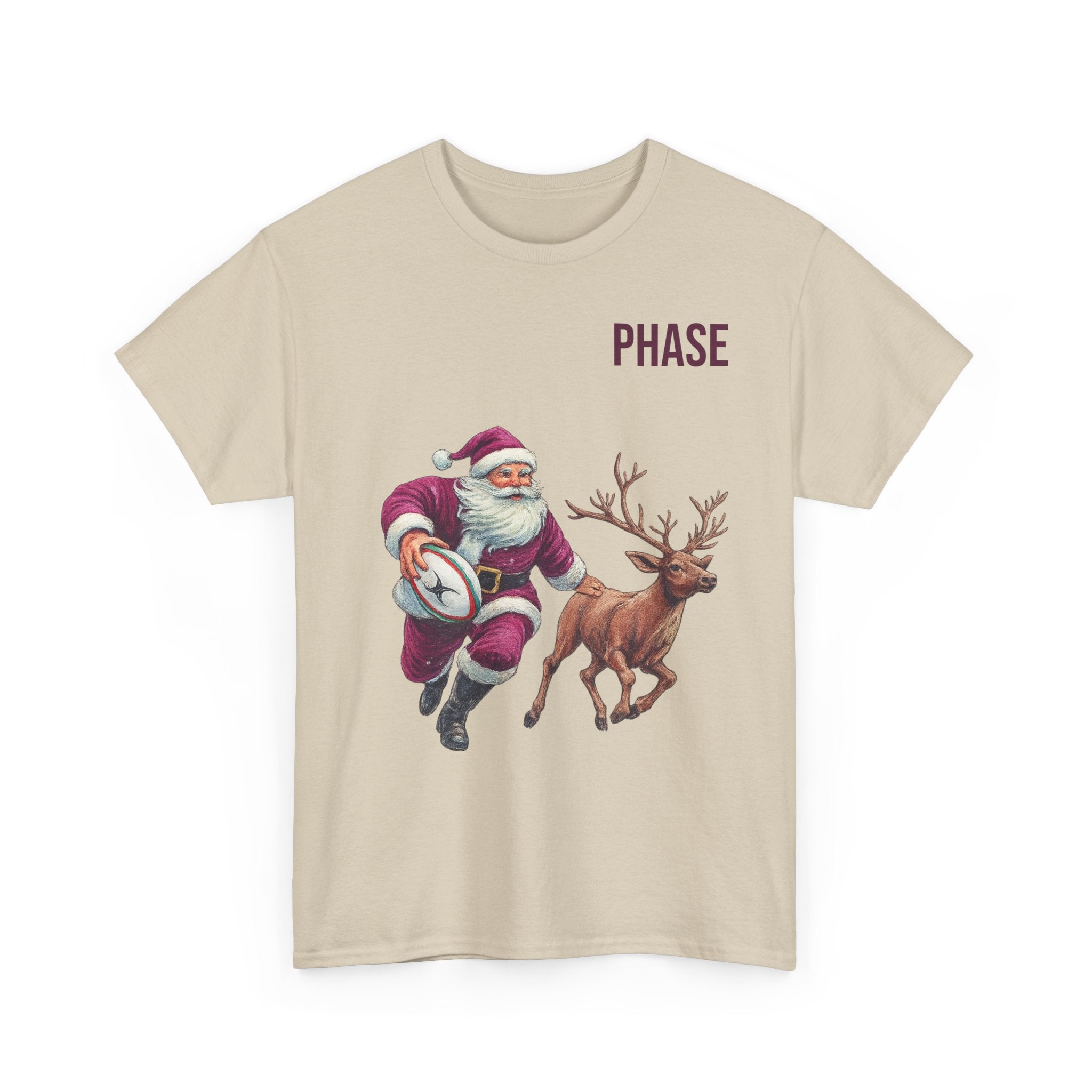 Santa & Reindeer Christmas T‑Shirt — 'PHASE' Holiday Graphic Tee
