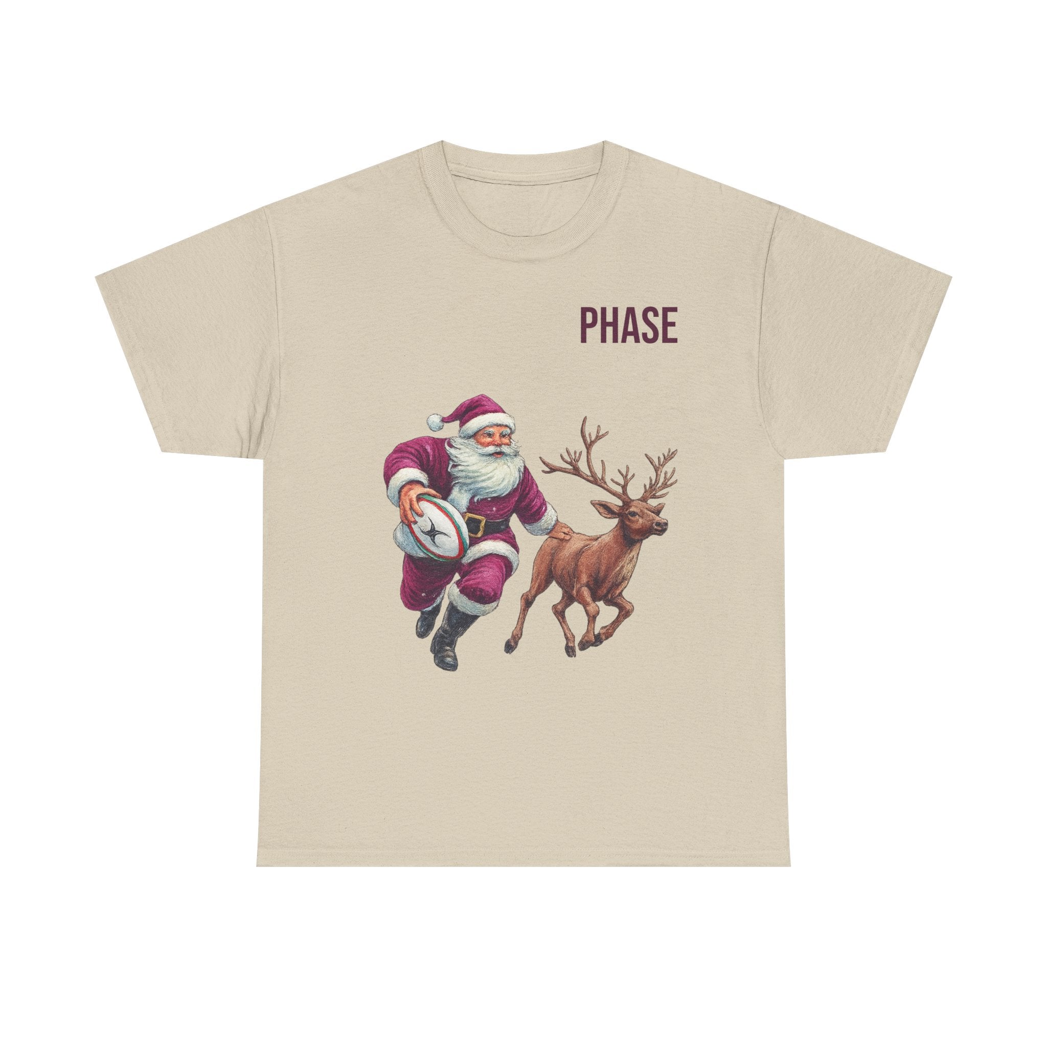 Santa & Reindeer Christmas T‑Shirt — 'PHASE' Holiday Graphic Tee